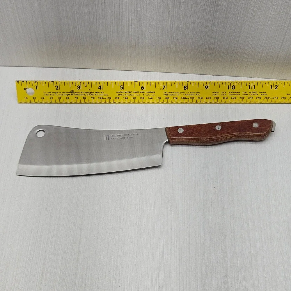 Vintage Precision Hollow Ground Stainless Steel Knife Set 6pc Cleaver Wood